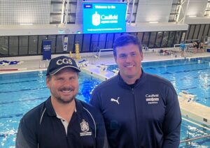 New Caulfield aquatics Head Coach, Kenrick Monk (Right), with Caulfield Grammar School Head of Swimming Jerome Elliot (Left)